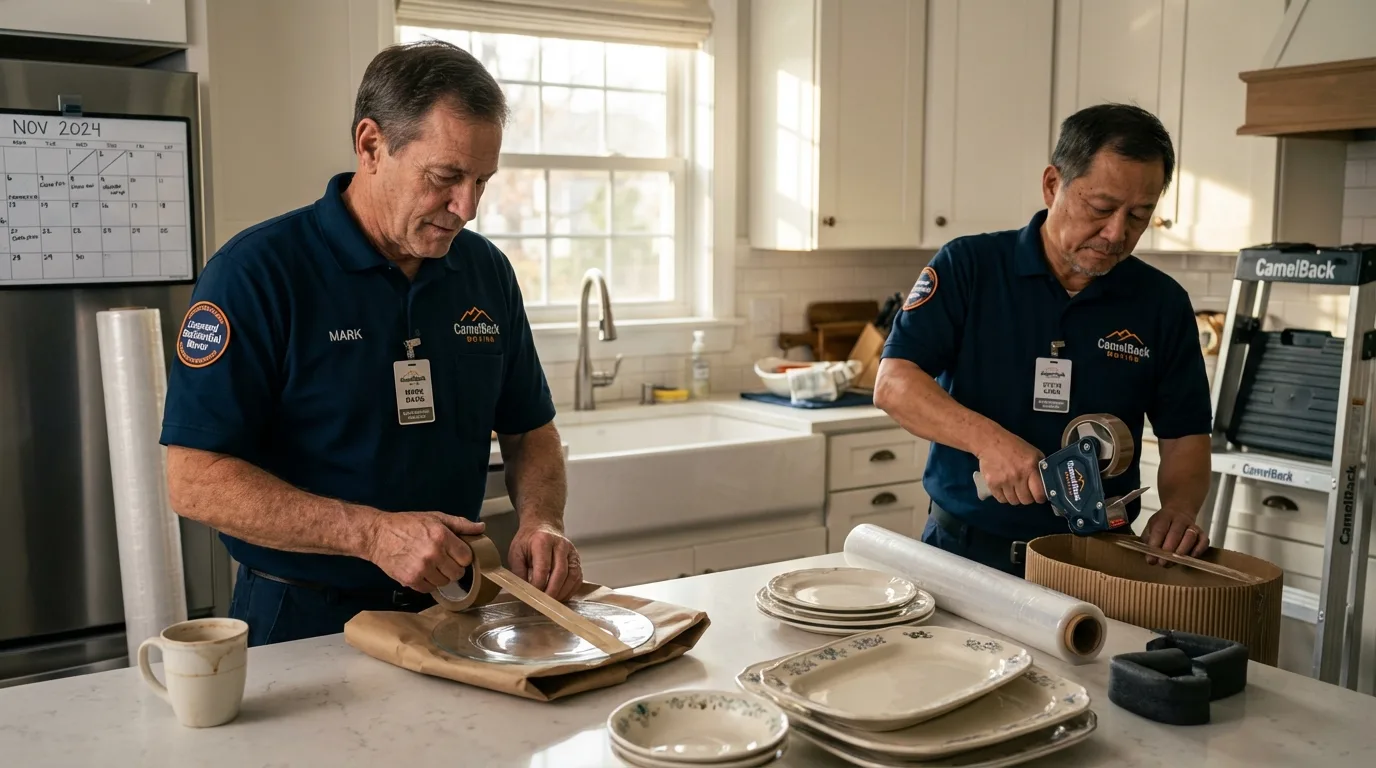Professional crew packing kitchen dishware in Mount Airy, MD